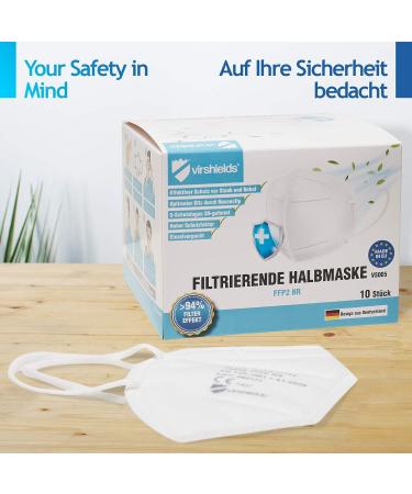 Virshields FFP2 Mundsprung Mask - 94% PFE 99.99% VFE EN 149 Certified 5 Layer Protection EU Made - White Breathing Protective Half Mask (30 Pack) - Buy Online on SooperMarket.com