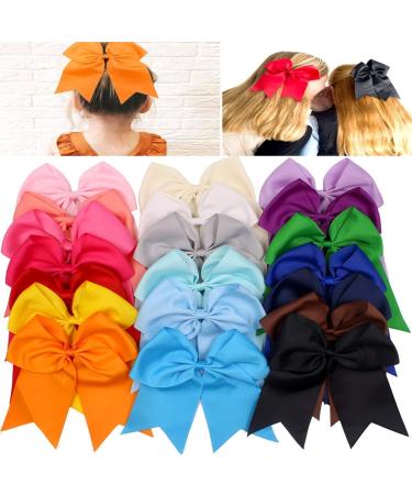 JOYOYO 20Pcs 8 Large Cheer Bows for Girls - Grosgrain Ribbon Elastic Hair Tie Bands - 20 Colors - Buy Online on SooperMarket.com