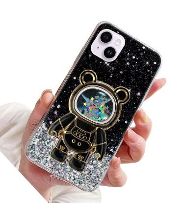 Rnrieyta Magon B r Astronaut Stander Shell Glitzer for iPhone 13 cute girls thin crystal protective cover Treisand bling transparent case bumper with astronaut holder kickstand black iPhone 13 black
