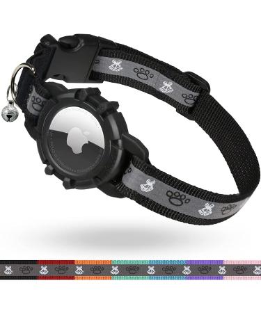 Airtag cat neck band JiaraRui reflective Air Tag cat neck band GPS cat neck band with adjustable and bell integrated Apple Air Tag cats collar suitable for cats puppies black 7-9 inch (13-23cm) black