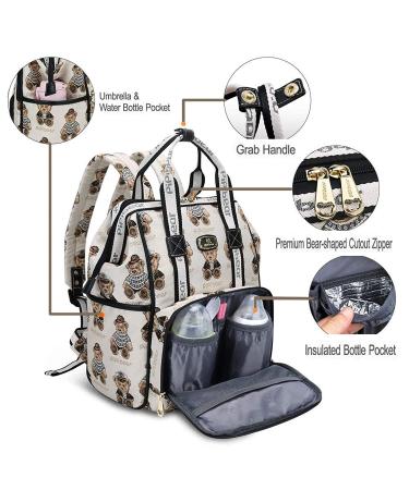 Pipi Bear Diaper Bag Backpack | Stylish Jacquard Maternity Nappy Bag for Mom and Dad with Changing Pad - Cream - Buy Online on SooperMarket.com