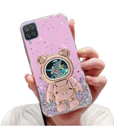 Tivenfezk Nadoli for Samsung Galaxy A12 4G/5G Treibsand B r Astronaut Hidden Stand Shell caricature glitter astronaut stand soft silicone bling cell phone case Samsung galaxy a12 4g/5g pink