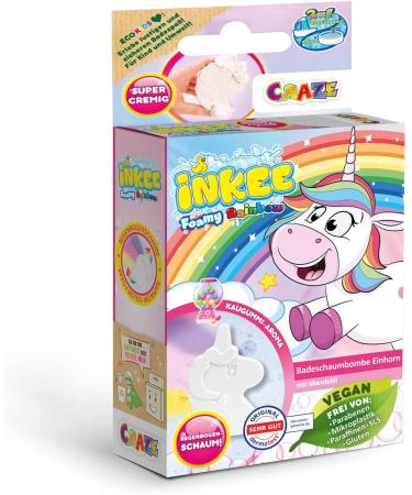 Shop Inkee Foamy Unicorn Bath Bomb - Fun 60g Unicorn Shaped Bathing Ball in Pink Yellow & Purple with Chewing Gum Fragrance and Almond Oil - Perfect for Kids! - Buy Online on SooperMarket.com