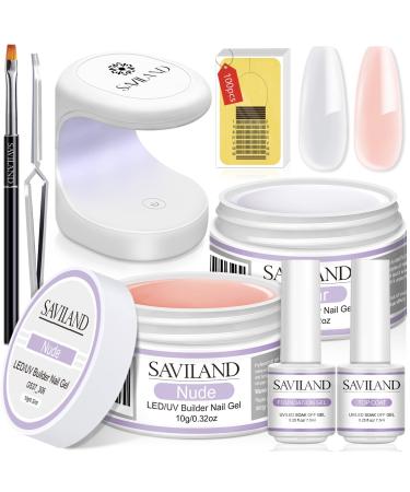 Saviland Builder Nail Gel Kit - Fiberglass Nail Extension Kit with Clear Pink Builder Nail Gel Nail Strengthen Gel for Nail Extension at Home A-Clear Gel kit