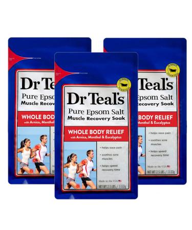Dr. Teal's Epsom Salt - Muscle Recovery Soak - Whole Body Relief with Arnica Menthol Eucalyptus - 2.5lb Bag (Pack of 3)