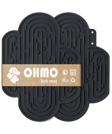 Ohmo lick mat dog leak mat for puppies cat - 2 PCs cute cactus design for pet fear relief and slowly feed food quality silicone (black) m black