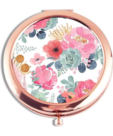 iampanda Rose Gold Compact Mirror for Women - Portable Mini Makeup Mirror with 2X Magnifying, Pink Green Flower Design - Buy Online on SooperMarket.com