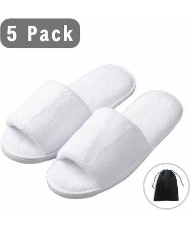 5 Pairs Velvet Open Toe Spa Slippers with Travel Bags | One Size Fits Most Men and Women - White - Buy Online on SooperMarket.com