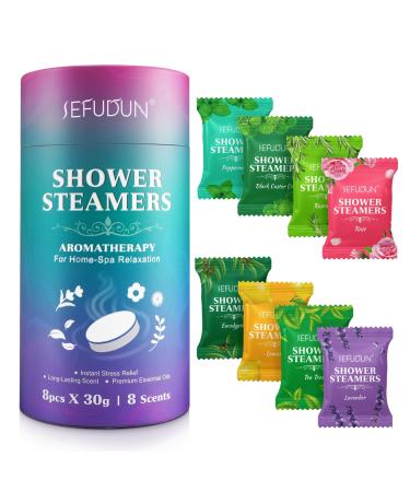 Shower Steamers Aromatherapy 8 Packs Long-Lasting 8 Scents Shower Bombs with Essential Oils for Home-Spa Relaxation Stress Relief Shower Tablets Shower Bombs Aromatherapy Gifts for Friends