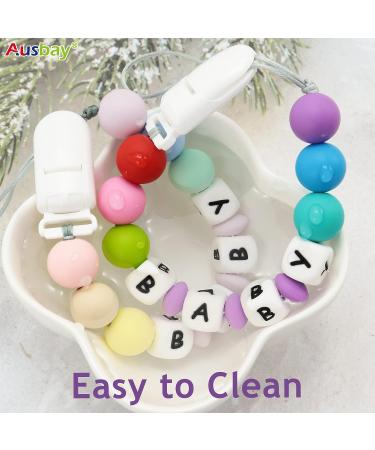 Personalized Name Pacifier Clip by Ausbay - Customized Binky Holder with Teething Silicone Beads for Baby Boys, Girls, and Toddlers - Buy Online on SooperMarket.com