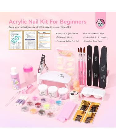 Saviland Acrylic Nail Kit for Beginners - Complete Set with Keratin Powder EMA Monomer Nail Lamp & 100 Tips for Home Practice - Buy Online on SooperMarket.com