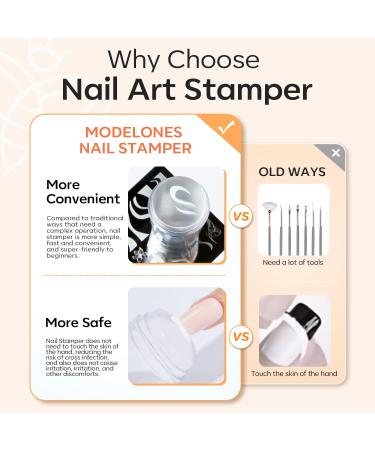 Modelones Nail Art Stamper Kit 7Pcs - Premium Double Nail Stamp Stencils & Gel for DIY French Manicure - Buy Online on SooperMarket.com