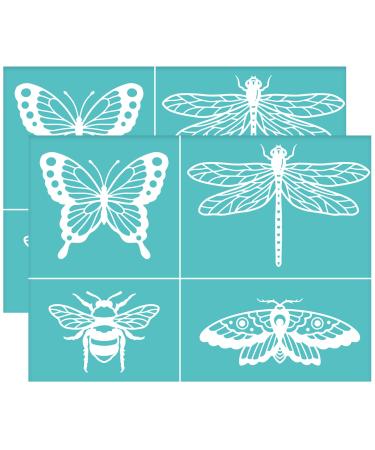 OLYCRAFT 2 Pcs 7.7x5.5 Inch Insect Self-Adhesive Silk Screen Printing Stencil Bee Butterfly Dragonfly Moth Mesh Transfer Stencil Reusable Silk Screen Stencil for Painting on Wood T-Shirt Fabric 4 Insects