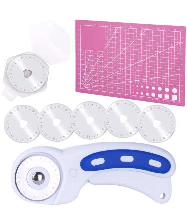 45mm Rotary Cutter with 5 Pcs Rotary Cutter Blades and A5 Cutting Mat, Rotary Cutter for Fabric, Rotary Cutter Set for Quilting Sewing Arts Crafts, Sharp and Durable 7Pcs