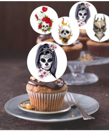 24 x Pre-Cut Halloween Mix 9 Edible Stand up Wafer/Rice Paper Cupcake Toppers Birthday Party Skulls Cake Decorations