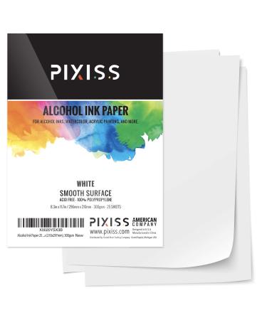 Alcohol Ink Paper 25 Sheets Pixiss Heavy Weight Paper for Alcohol Ink & Watercolor, Synthetic Paper A4 8x12 Inches (210x297mm), 300gsm 1 Pack (25 Sheets)