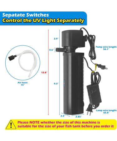 Buy Aquarium U-V Filter Pump 150-560L | 7W Anti-Algae Small Internal Filter | 1500L/H Water Pump for Fresh & Saltwater Aquariums - Buy Online on SooperMarket.com