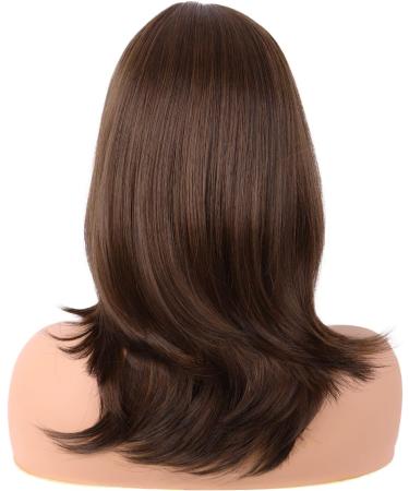 MapofBeauty 18 Inch/45 cm Layered Bangs Straight Synthetic Fiber Shoulder Length Hair Daily Use Wig (Brown) - Buy Online on SooperMarket.com