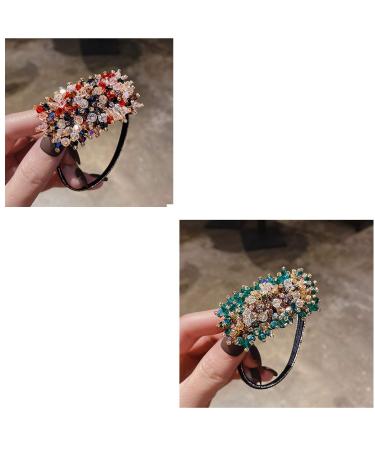 Handmade Crystal Rhinestone Hair Ties Set - Exquisite Ponytail Holders for Women and Girls - 2 PCS (Red and Green) - Buy Online on SooperMarket.com