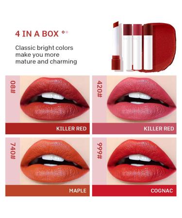 Buy Long Lasting Matte Lipstick Set - 4 Shades of Red Waterproof & Moisturizing Velvet Lipsticks for Women - Buy Online on SooperMarket.com