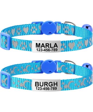 Tagme 2er-Pack Cat neck band with name and address shield reflective cat neck band with safety clasp and bell for puppy and cat sky blue 18-28 cm sky blue