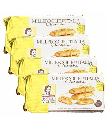Millefoglie D'Italia Classiche by Pasticceria Matilde Vicenzi | Gourmet Italian Puff Pastry Cookies | Made in Italy | 4.41oz (125g) Tray of 8 Pastries-Pack of 4 | All-Natural, Kosher, Dairy Buttery Puff Pastry 1 Count (Pack of 4)