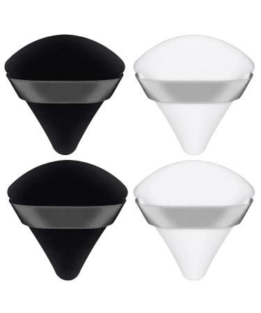 4 Pcs Powder Puff Makeup Puff Triangle Powder Puff Soft Powder Sponge Reusable Makeup Triangle Sponges with Strap for Loose Powder Body Cosmetic Foundation Wet Dry Makeup Tool Black and White black+white