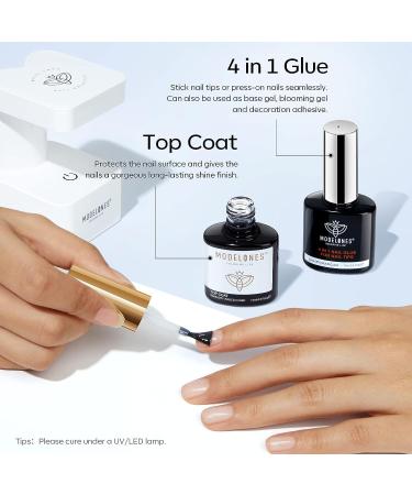 Modelones 2Pcs 15ml No Wipe Gel Top Coat & 4 in 1 Nail Glue Base - Long Lasting Nail Duet Set for Acrylic Nails - Buy Online on SooperMarket.com