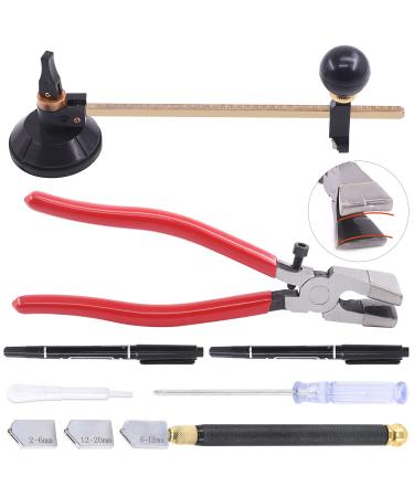 Tanstic 5Pcs 40cm/16inch Adjustable Circular Glass Cutter with Round Knob Handle and Suction Cup with Glass Running Plier and Glass Cutter for Glass Cutting