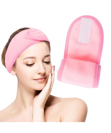 WLLHYF Spa Facial Headband Adjustable Makeup Headband Microfibre Hair Band Stretch Towel Magic Sticker Skincare Hairband for Women Girls Washing Face Bath Yoga Makeup Sport (Pink)