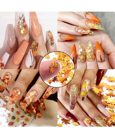 Holographic Fall Maple Leaf Glitter Sequins for Nail Art - Red, Yellow, Orange 3D Metallic Design - Buy Online on SooperMarket.com