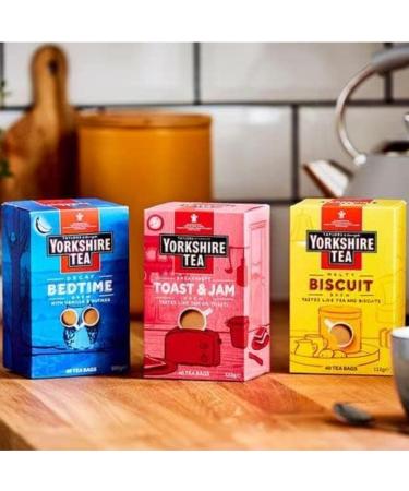 Yorkshire Tea Bags Specialty Brew Bundle Containing Biscuit Brew Toast and Jam Decaf Bedtime - 120 tea bags total - Buy Online on SooperMarket.com