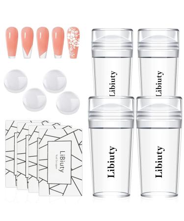 BUDOCI Easy French Manicure Stamp Kit 4pcs Nail Art Jelly Stamper with Scrapers Set & 4 Replaces Silicone Head for Stamping French Nail Tip Home DIY Nail Salon 8 Piece Set