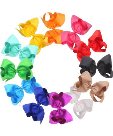 Cellot Boutique 12 Pcs Big Hair Bows Clips for Teens Girls - 8 Grosgrain Ribbon, Durable Metal Clips - Perfect for Girls, Toddlers, Teenagers - Buy Online on SooperMarket.com