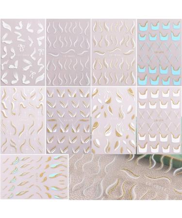 Gold Stripe French Nail Art Stickers - 9 Sheets 3D Self Adhesive Decals for DIY Manicure - Buy Online on SooperMarket.com