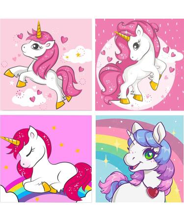 GemZono 4 Pack Paint by Numbers for Kids Colorful Unicorn DIY Oil Painting by Number Kits on Canvas for Kids Beginner Home Wall Decor Arts (7.8 x 7.8 inch/ 20 * 20 cm) GZ-12