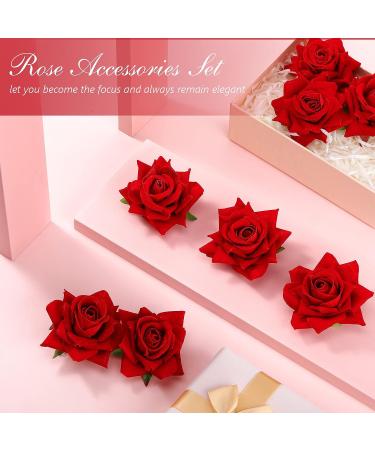 24 Pieces Red Rose Flower Hair Clips and Brooches for Women and Girls - Elegant Boho Floral Hair Accessories - Buy Online on SooperMarket.com