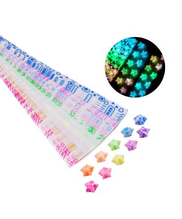 Qunrwe Luminous Star Origami Paper Strips 210 Sheets Heart-Pattern Paper Lucky Stars Decoration Papers for Kids DIY Handmade Crafts,School Folding Star Origami Teaching-10 Colors(Glows in The Dark) LOVE Pattern