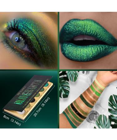 Olive Green Eyeshadow Palette | Black Green Multichrome | 12 Pigmented Shades for Smokey Green Brown Eye Makeup | Long Lasting Vegan Holiday Gift - Buy Online on SooperMarket.com