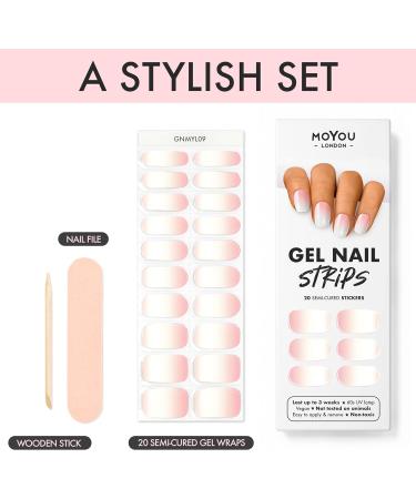 MOYOU LONDON Pink Sunset Gel Nail Wraps Set - 20 Pcs for Salon-Quality Manicure | Includes Nail File & Cuticle Stick | Semi Cured Gel Polish Strips (UV/LED Lamp Required) - Buy Online on SooperMarket.com