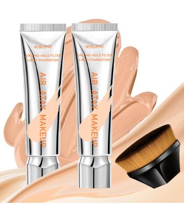 Foundation Cream Full Coverage Liquid Foundation Lightweight Long Lasting Waterproof Concealer Foundation Makeup Kit with Brush Oil Control & Hydrating Foundation Makeup for Women#02