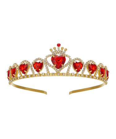 SWEETV Red Princess Tiara for Girls  Birthday Crown Gift for Kids  Crystal Heart Tiara Headband  Child Costume Headpiece Dress up Accessories for Cosplay Party Halloween