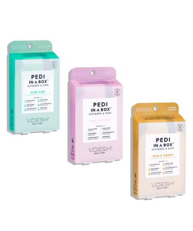 VOESH Pedi in a Box Ultimate 6 Step Spa Pedicure DIY Pedi Home Pedicure Kit Pedi in a Box Pedicure Foot Care Pedi Products Spa Care Foot Spa 3 Pack Variety