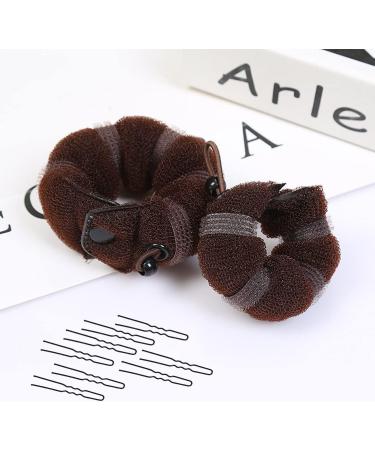 2 Pcs Bun Makers for Hair Brown Sponge Donut Ring Styler Bun Makers Easy Bun Makers Tool with Snaps and Hair band DIY Bun Styling 2 Sizes with 20 Pcs U-Clips. - Buy Online on SooperMarket.com