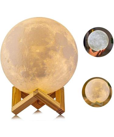 AGM 3D moon lamp 15cm 2 colors USB rechargeable touch lamp sensitive night light with wooden stand for bedrooms 5.9 inch