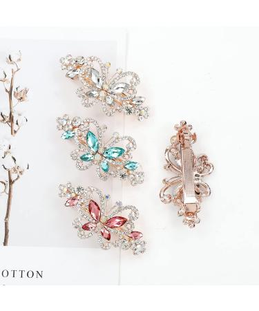 Sparkly Jeweled Butterfly Barrettes - 4 Pack Luxury Crystal Rhinestone Hair Clips - Buy Online on SooperMarket.com