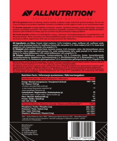ALLNUTRITION Fitking Delicious Granola - Sugar Free Muesli - Breakfast Cereal - Wheat Free - with Propolis Buckwheat Honey Bee Pollen - High Fibre Snacks - 300g - Fruity - Buy Online on SooperMarket.com