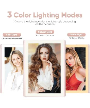 Trifold Makeup Mirror with Lights - 3 Color Modes, 72 LED Vanity Mirror, 1x/2x/3x Magnification, Touch Control, Portable High Definition Cosmetic Mirror - Pale Pink - Buy Online on SooperMarket.com