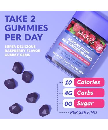 MAREE Magnesium Gummies for Calm & Relaxation | Vitamin D3 K2 B6 Complex | Immune Support | 60 Raspberry Gummy Gems - Buy Online on SooperMarket.com