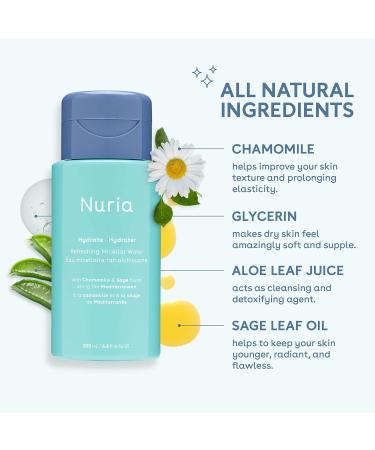 Nuria Hydrate Refreshing Micellar Water - No-Rinse Makeup Remover with Sage Leaf Oil Chamomile & Aloe - 200mL for All Skin Types - International Shipping Available - Buy Online on SooperMarket.com